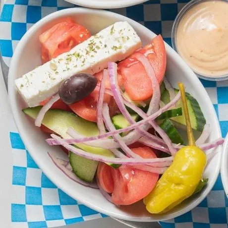 Greek salad with feta, olive and pepperoncini